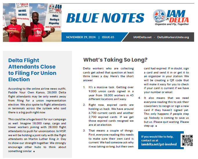 Delta Flight Attendants are Close to a Union Election. We Need Your Help to Be Next. — Blue Notes 65